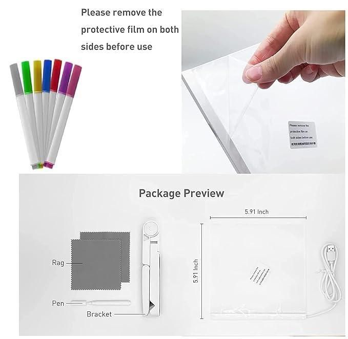 LED Glass Acrylic Writing pad (With 12 Pens)